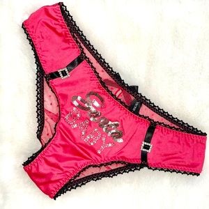 Victoria’s Secret Santa Baby Panties Large Panty Bikini Red Christmas Mesh Lace